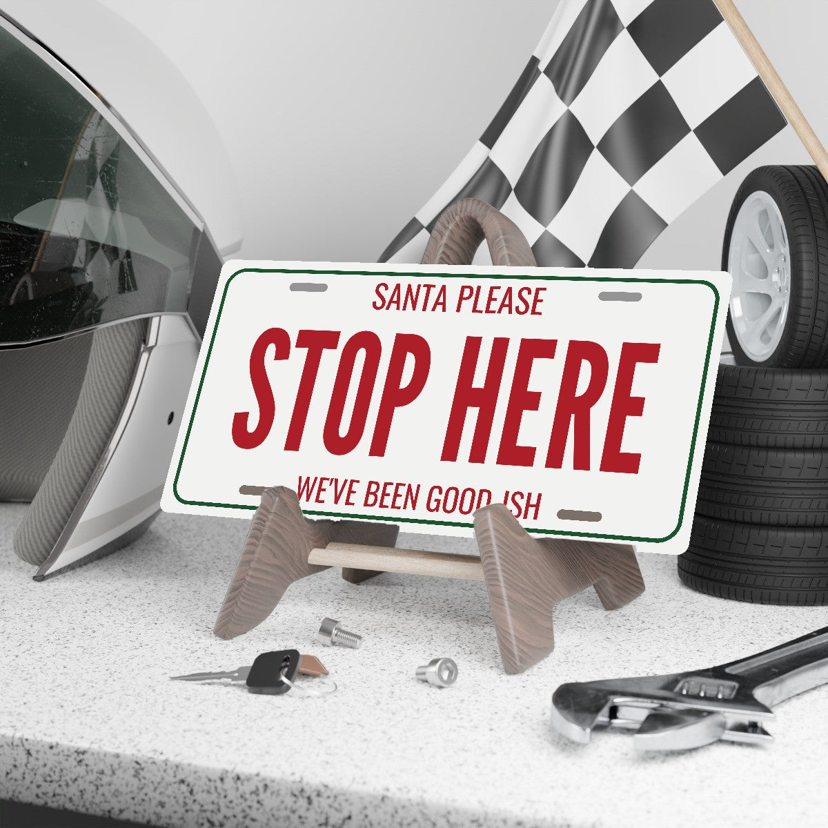 Santa Please Stop Here Christmas License Plate - 12 x 6 in aluminum license plate