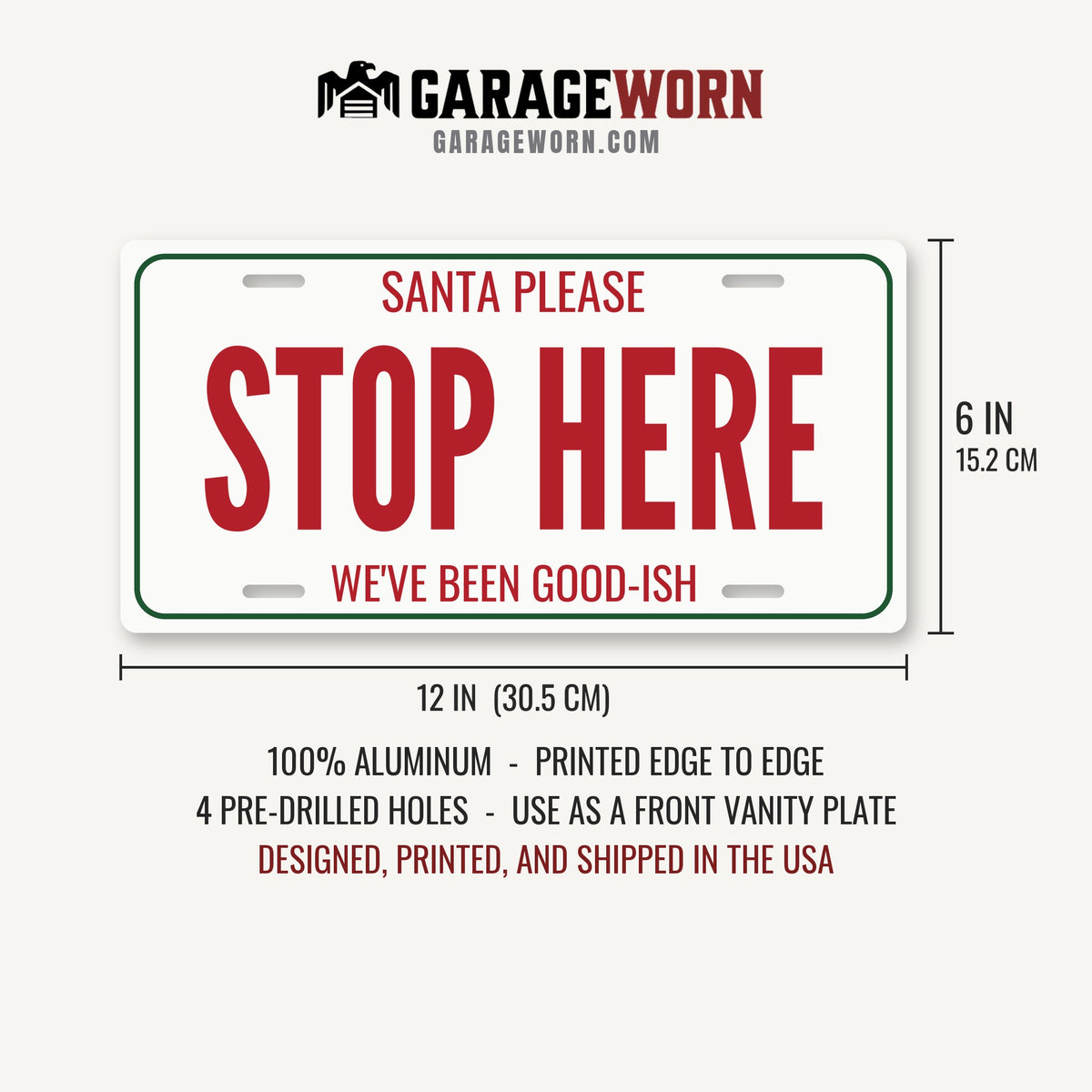 Santa Please Stop Here Christmas License Plate - 12 x 6 in aluminum license plate