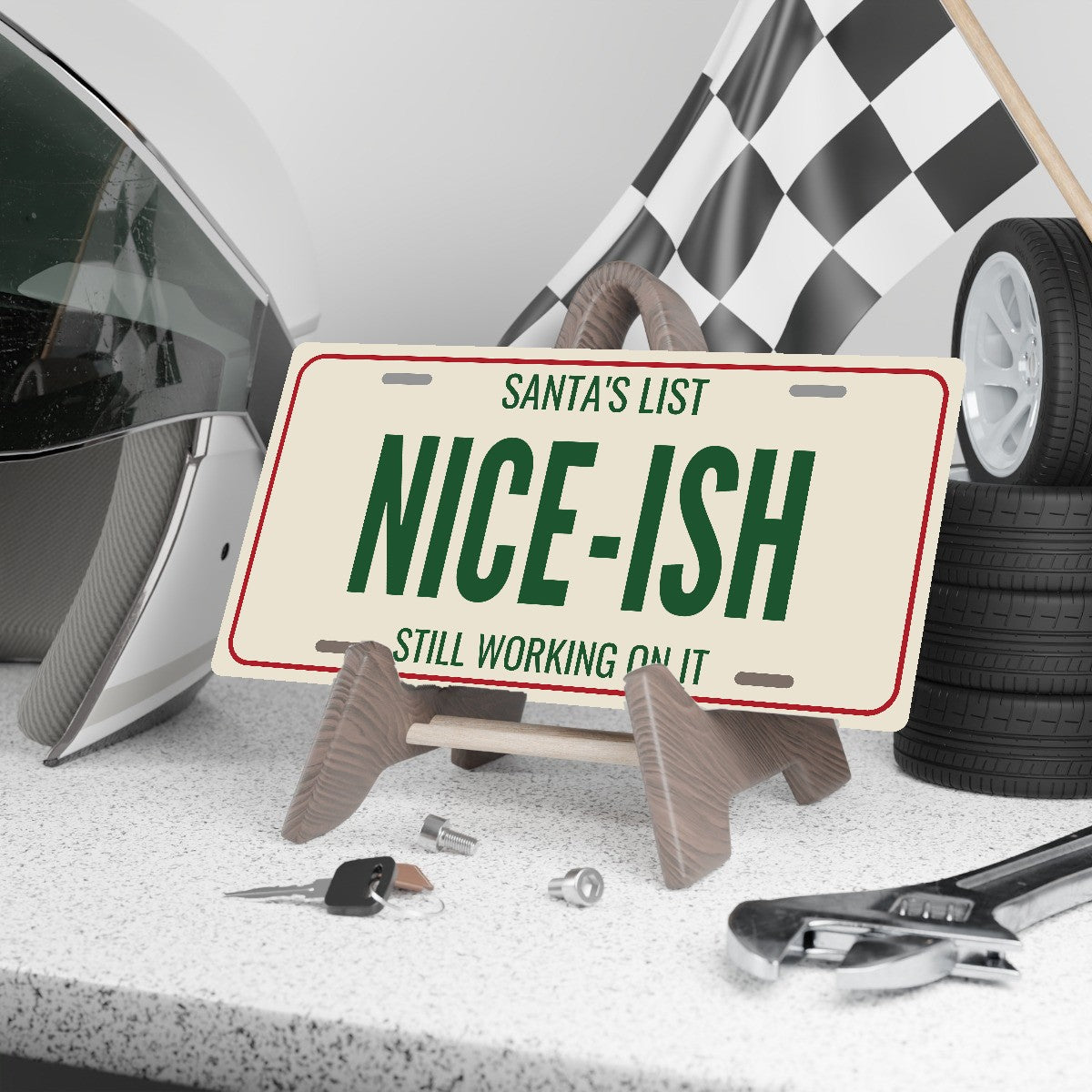 Santa's List Nice-Ish Christmas License Plate - 12 x 6 in aluminum license plate