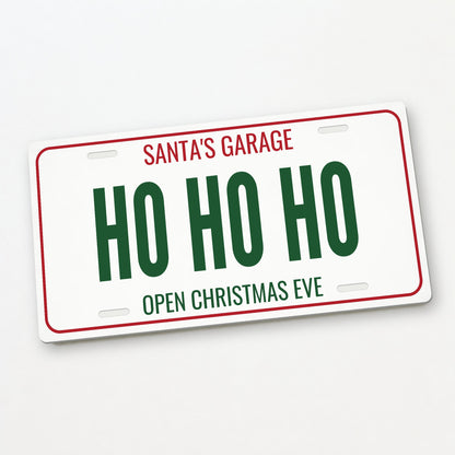 Santa's Garage Ho Ho Ho Christmas License Plate - 12 x 6 in aluminum license plate