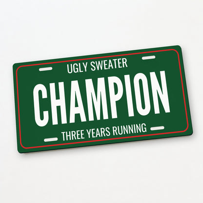 Ugly Sweater Champion Christmas License Plate - 12 x 6 in aluminum license plate