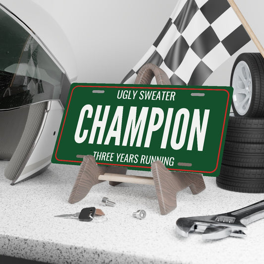 Ugly Sweater Champion Christmas License Plate - 12 x 6 in aluminum license plate