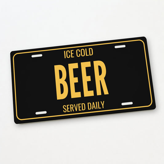 Ice Cold Beer Man Cave License Plate Sign - 12 x 6 in aluminum license plate