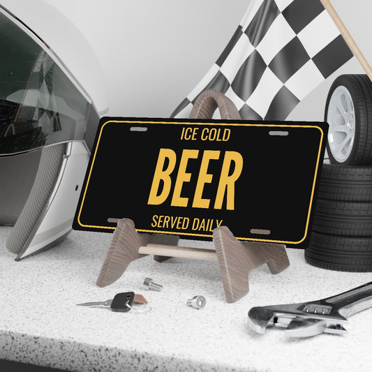 Ice Cold Beer Man Cave License Plate Sign - 12 x 6 in aluminum license plate
