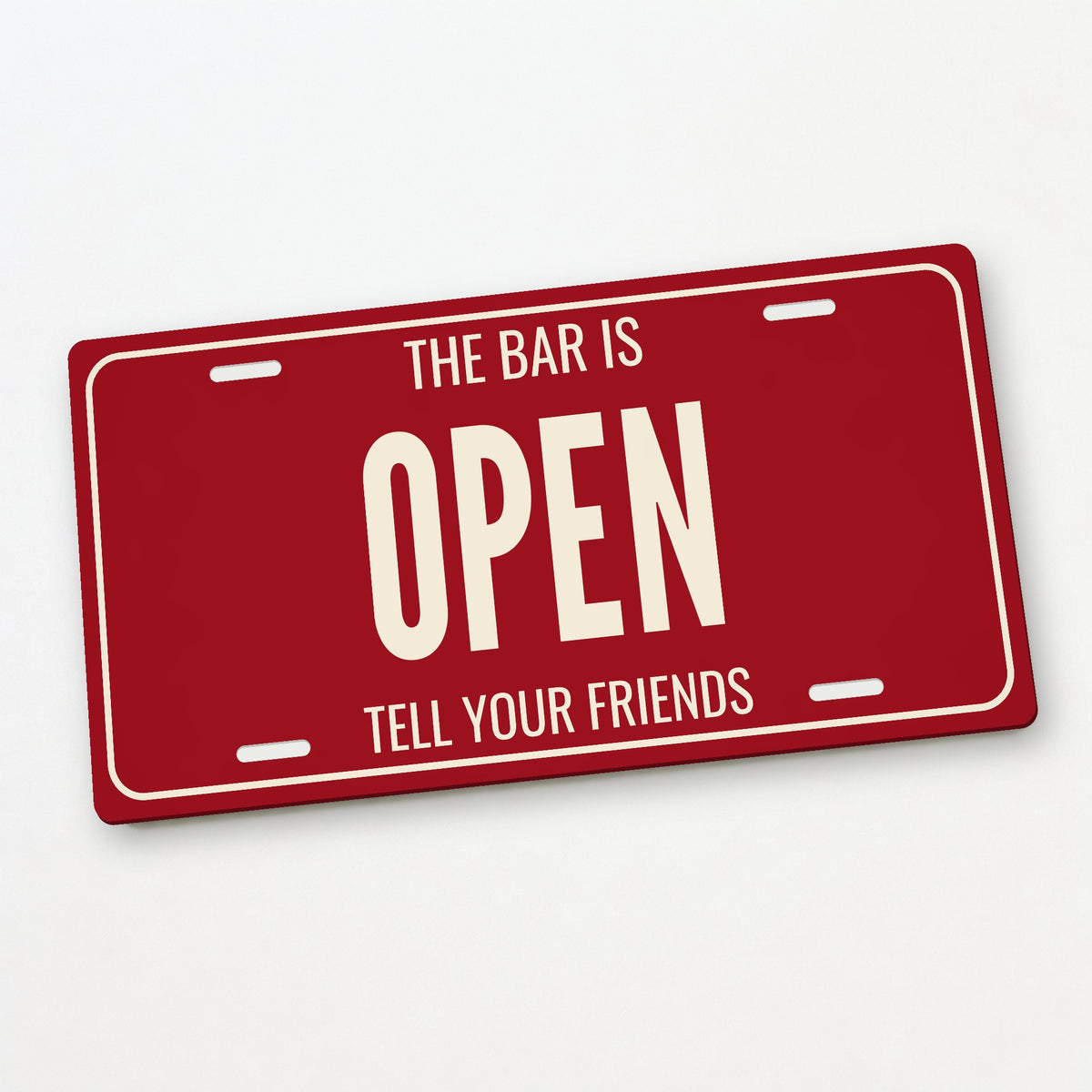 The Bar Is Open Man Cave License Plate Sign - 12 x 6 in aluminum license plate