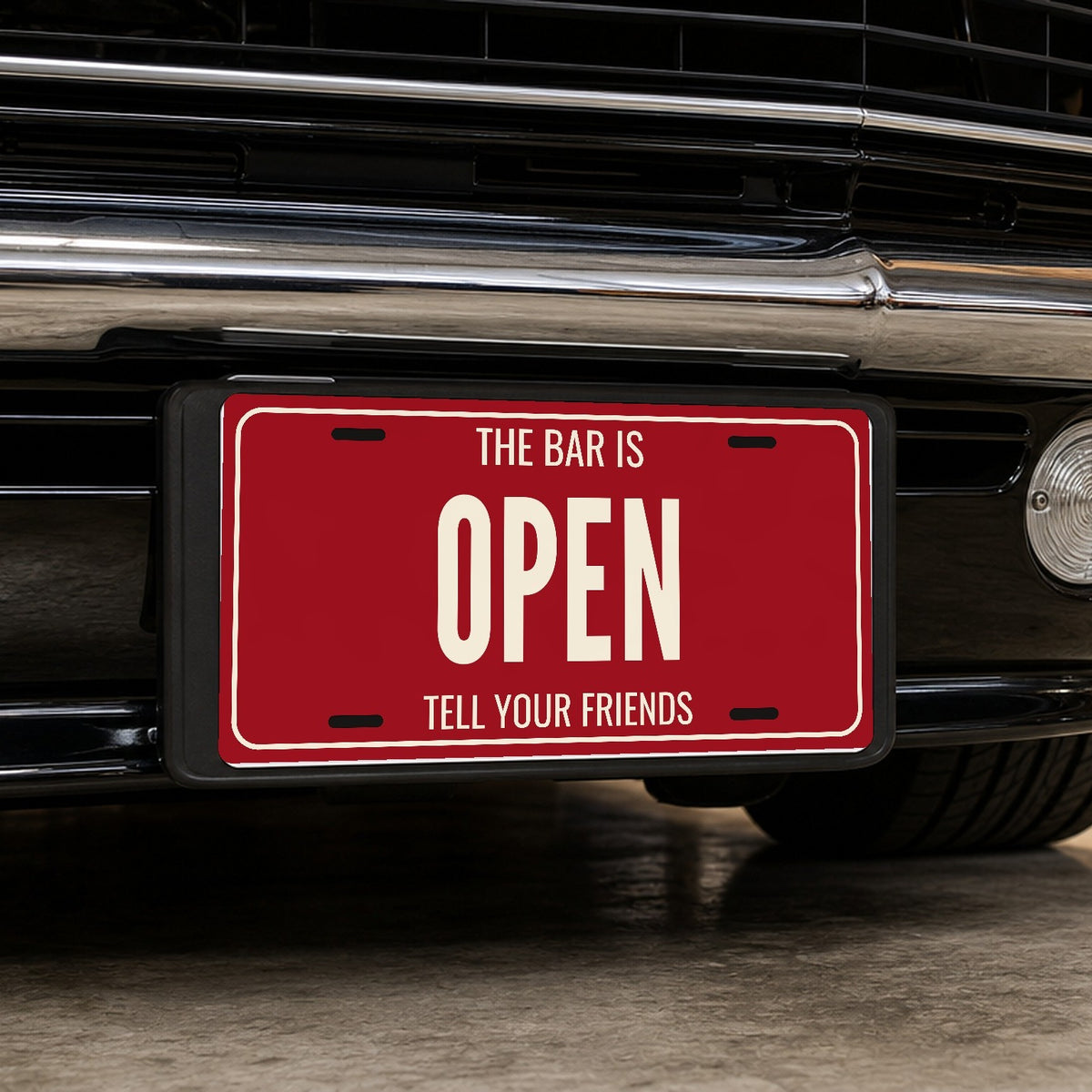 The Bar Is Open Man Cave License Plate Sign - 12 x 6 in aluminum license plate