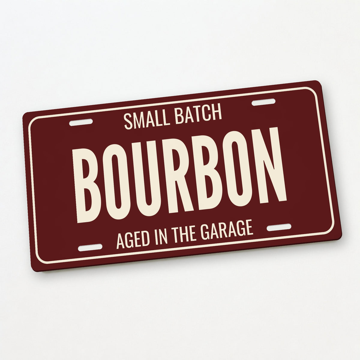 Small Batch Bourbon Man Cave License Plate Sign - 12 x 6 in aluminum license plate