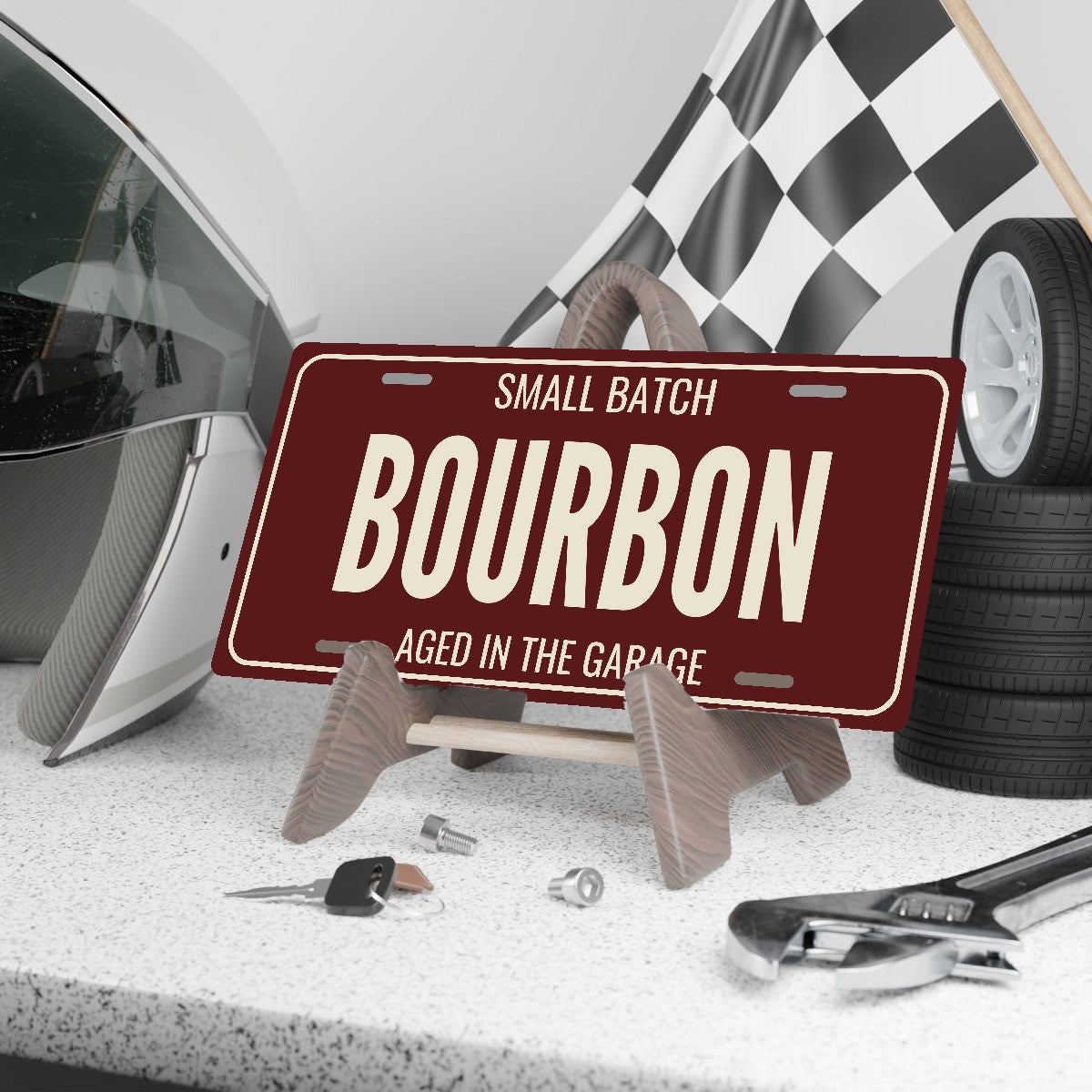 Small Batch Bourbon Man Cave License Plate Sign - 12 x 6 in aluminum license plate