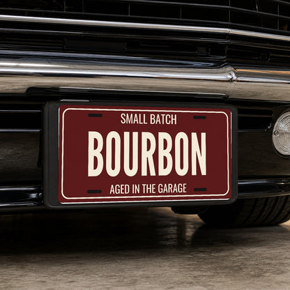 Small Batch Bourbon Man Cave License Plate Sign - 12 x 6 in aluminum license plate