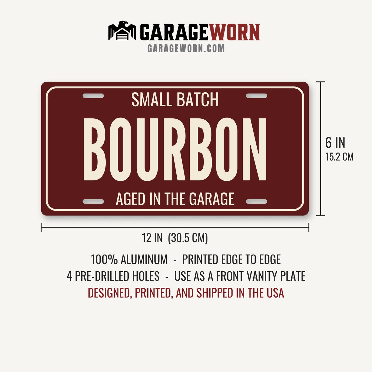 Small Batch Bourbon Man Cave License Plate Sign - 12 x 6 in aluminum license plate