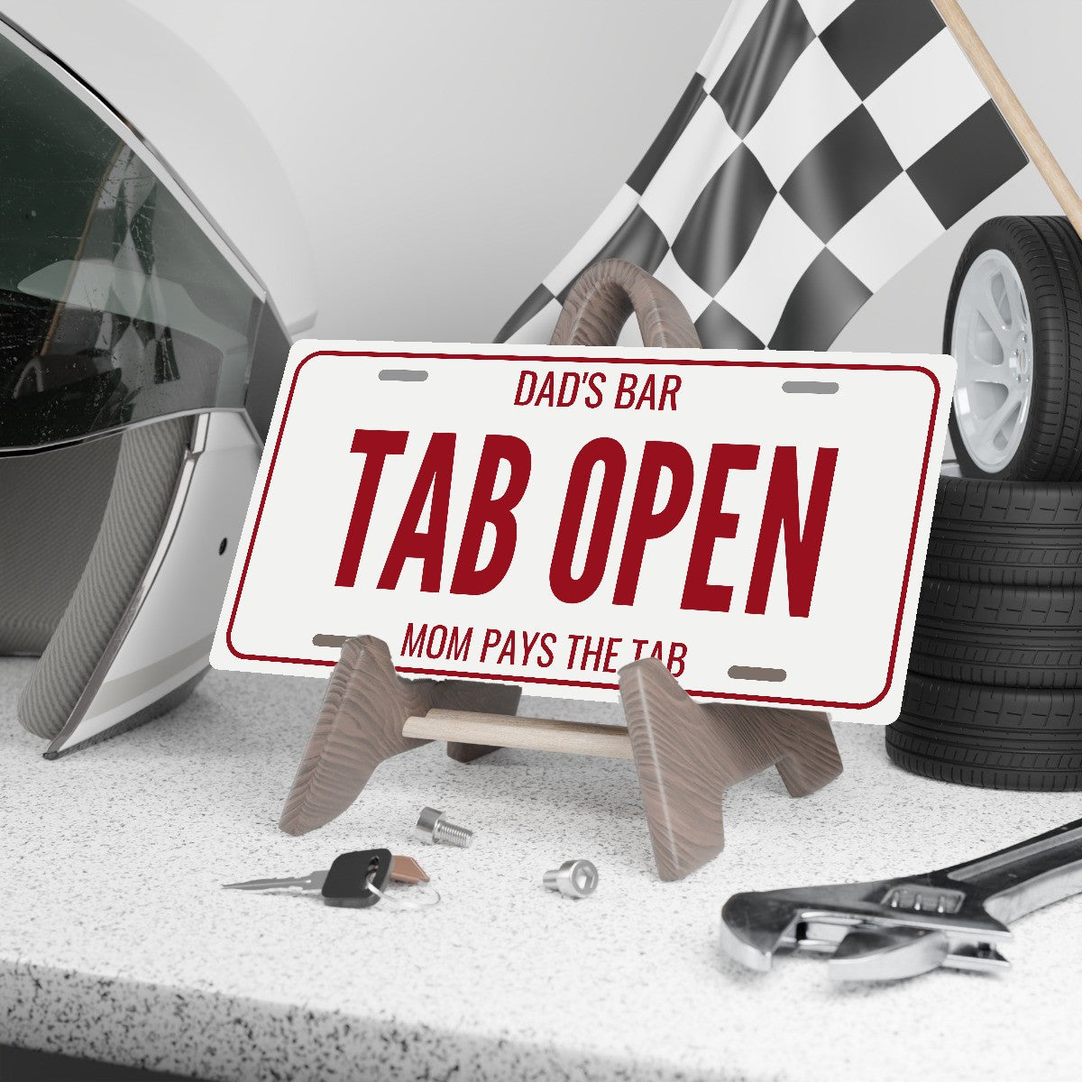 Dad's Bar Tab Open Man Cave License Plate Sign - 12 x 6 in aluminum license plate