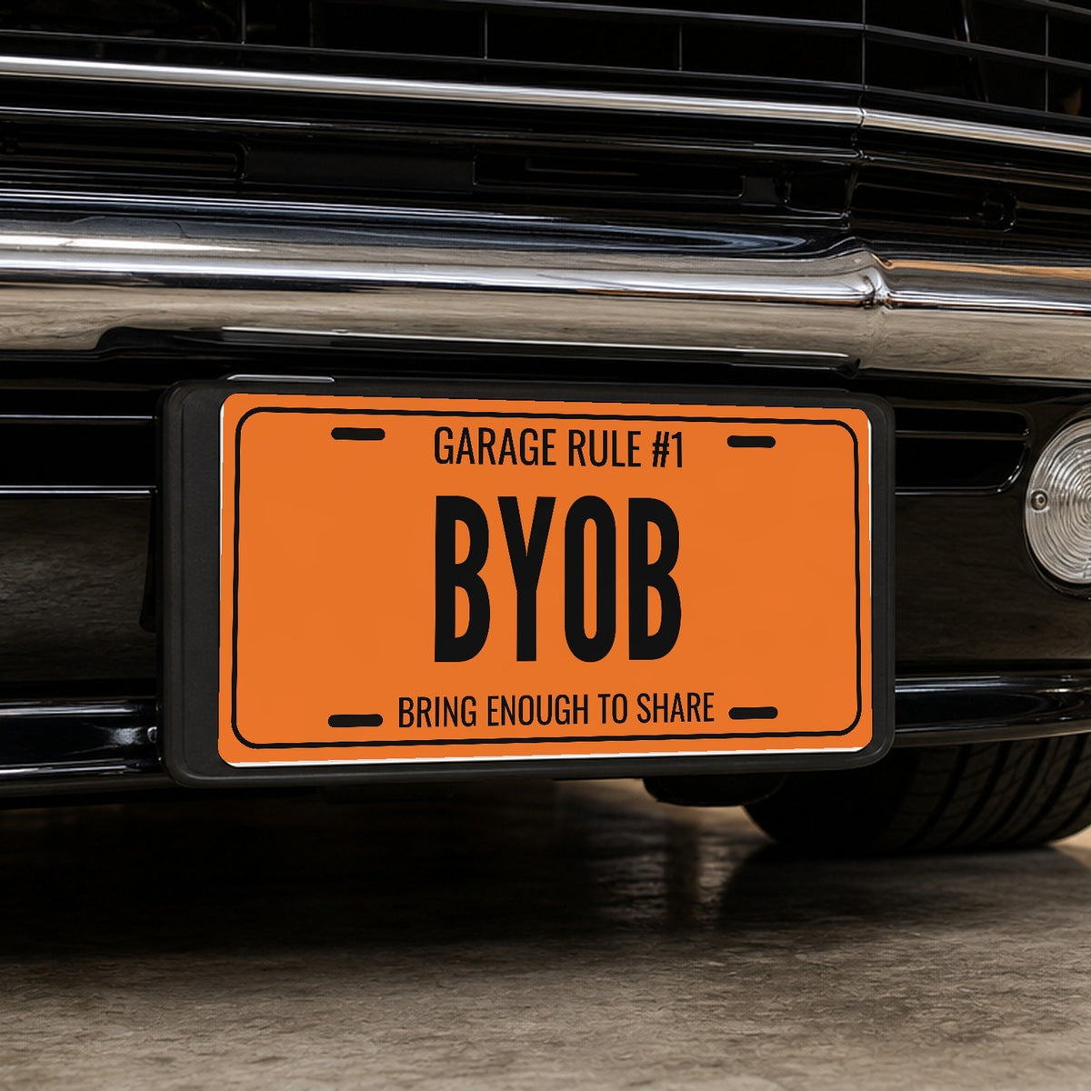 Garage Rule #1 BYOB Man Cave License Plate Sign - 12 x 6 in aluminum license plate