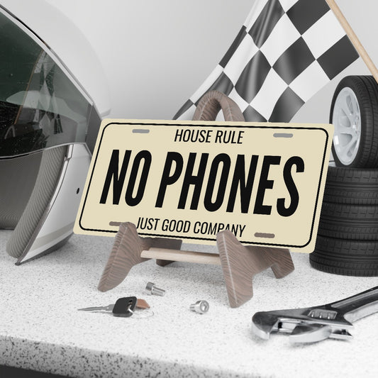 House Rule No Phones Man Cave License Plate Sign - 12 x 6 in aluminum license plate