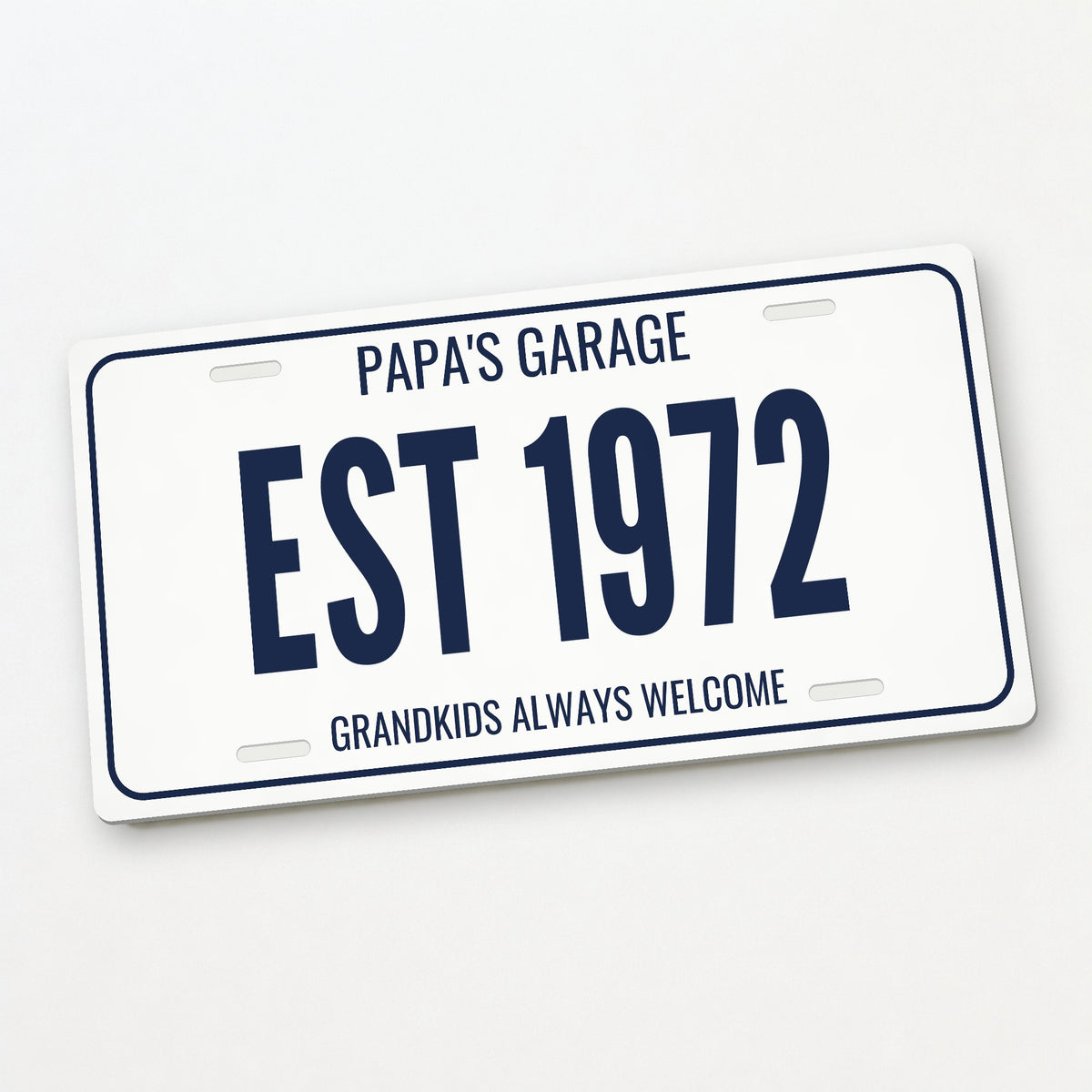 Papa's Garage Est 1972 Personalized License Plate - 12 x 6 in aluminum license plate