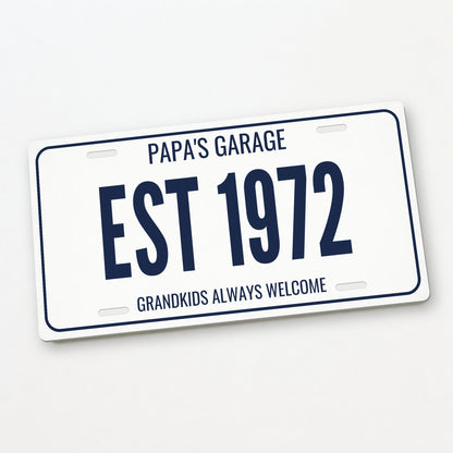 Papa's Garage Est 1972 Personalized License Plate - 12 x 6 in aluminum license plate