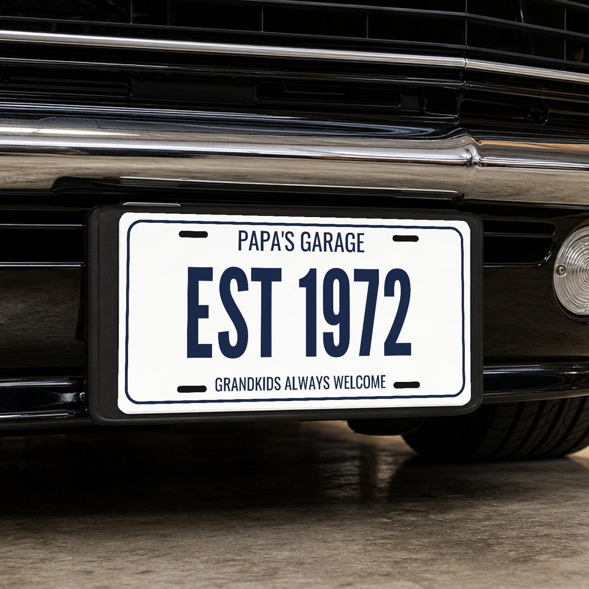 Papa's Garage Est 1972 Personalized License Plate - 12 x 6 in aluminum license plate