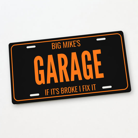 Big Mike's Garage Personalized License Plate - 12 x 6 in aluminum license plate