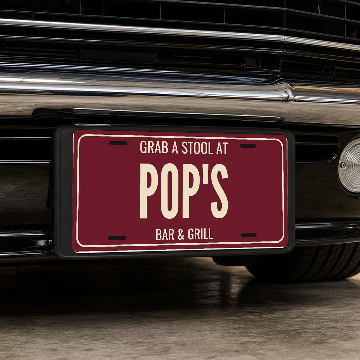 Grab A Stool At Pop's Personalized License Plate - 12 x 6 in aluminum license plate