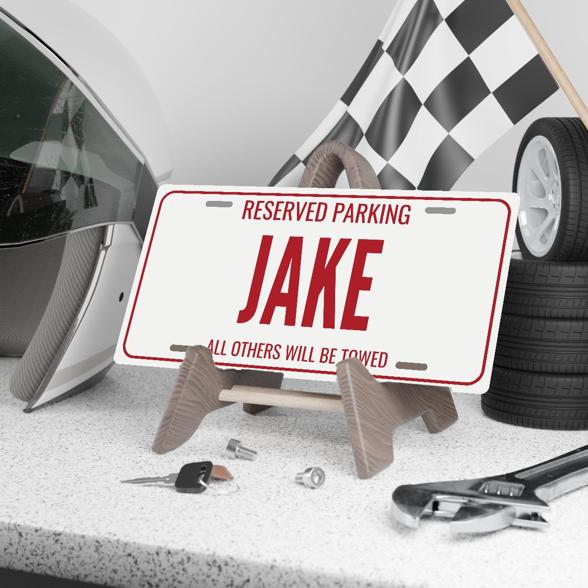 Reserved Parking Jake Personalized License Plate - 12 x 6 in aluminum license plate