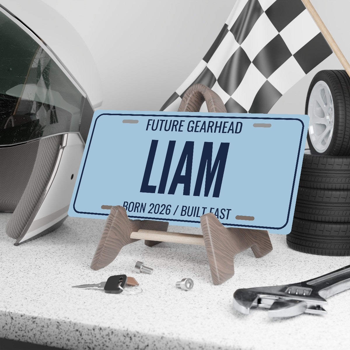 Future Gearhead Liam Personalized License Plate - 12 x 6 in aluminum license plate