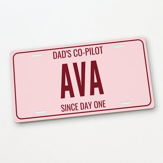 Dad's Co-Pilot Ava Personalized License Plate - 12 x 6 in aluminum license plate