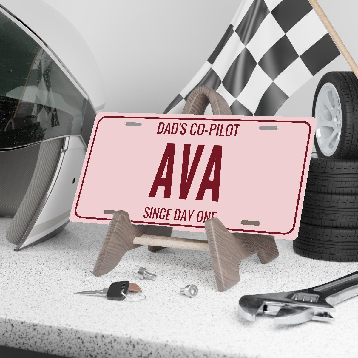 Dad's Co-Pilot Ava Personalized License Plate - 12 x 6 in aluminum license plate