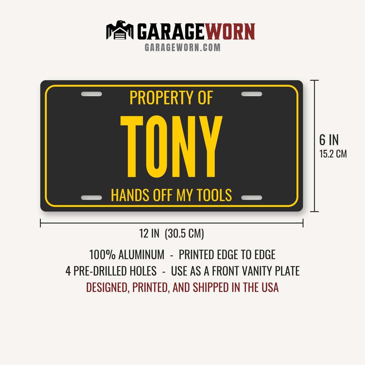 Property Of Tony Personalized License Plate - 12 x 6 in aluminum license plate