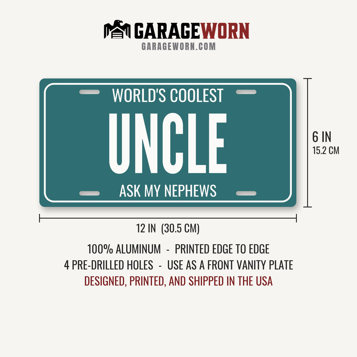 World's Coolest Uncle Personalized License Plate - 12 x 6 in aluminum license plate
