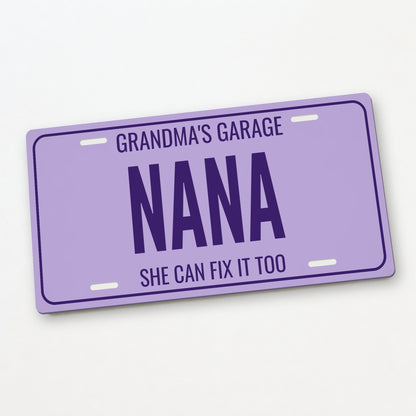 Grandma's Garage Nana Personalized License Plate - 12 x 6 in aluminum license plate