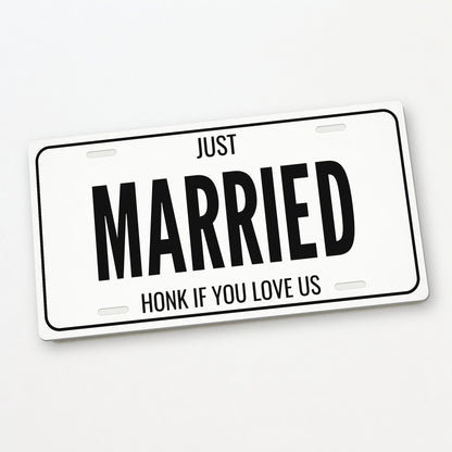 Just Married Wedding License Plate - 12 x 6 in aluminum license plate