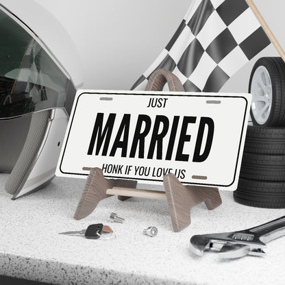 Just Married Wedding License Plate - 12 x 6 in aluminum license plate