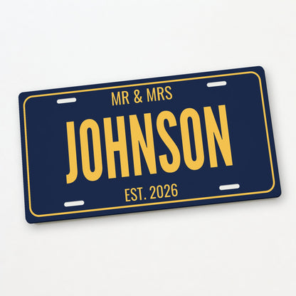 Mr & Mrs Johnson Anniversary License Plate - 12 x 6 in aluminum license plate
