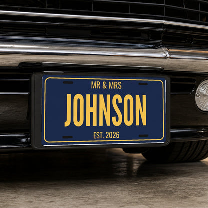Mr & Mrs Johnson Anniversary License Plate - 12 x 6 in aluminum license plate
