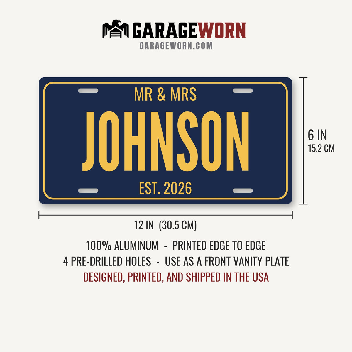 Mr & Mrs Johnson Anniversary License Plate - 12 x 6 in aluminum license plate