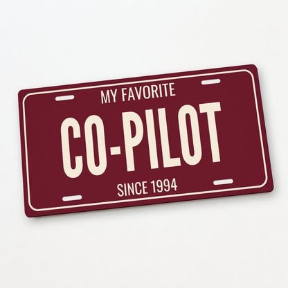 My Favorite Co-Pilot Anniversary License Plate - 12 x 6 in aluminum license plate
