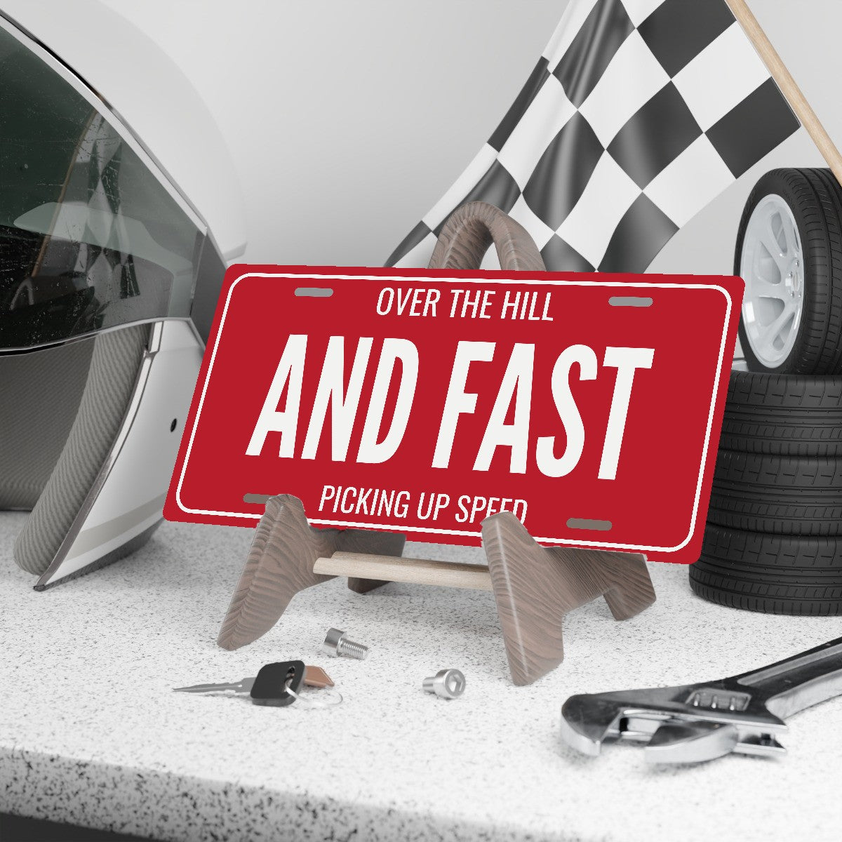 Over The Hill And Fast Birthday License Plate - 12 x 6 in aluminum license plate