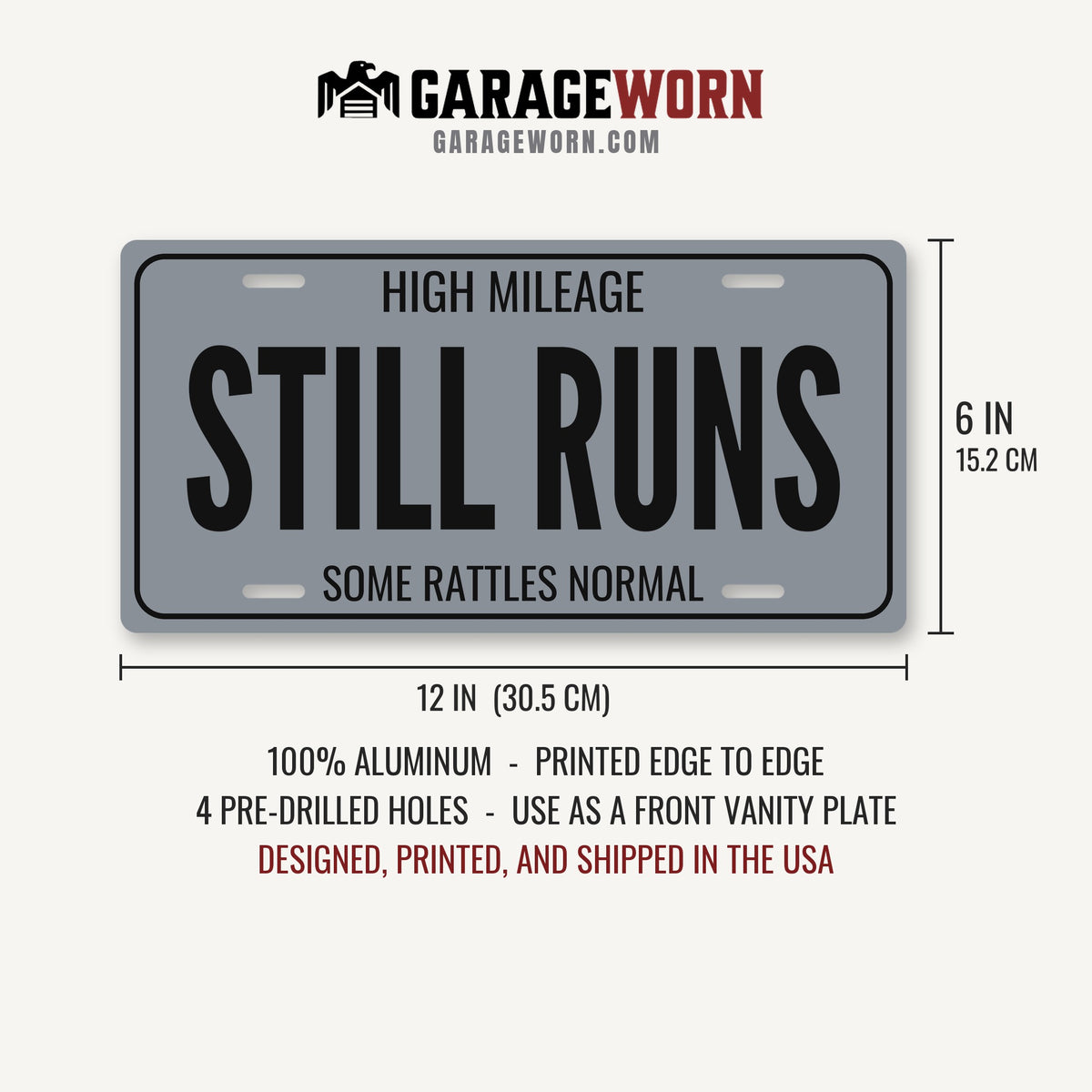 High Mileage Still Runs Birthday License Plate - 12 x 6 in aluminum license plate