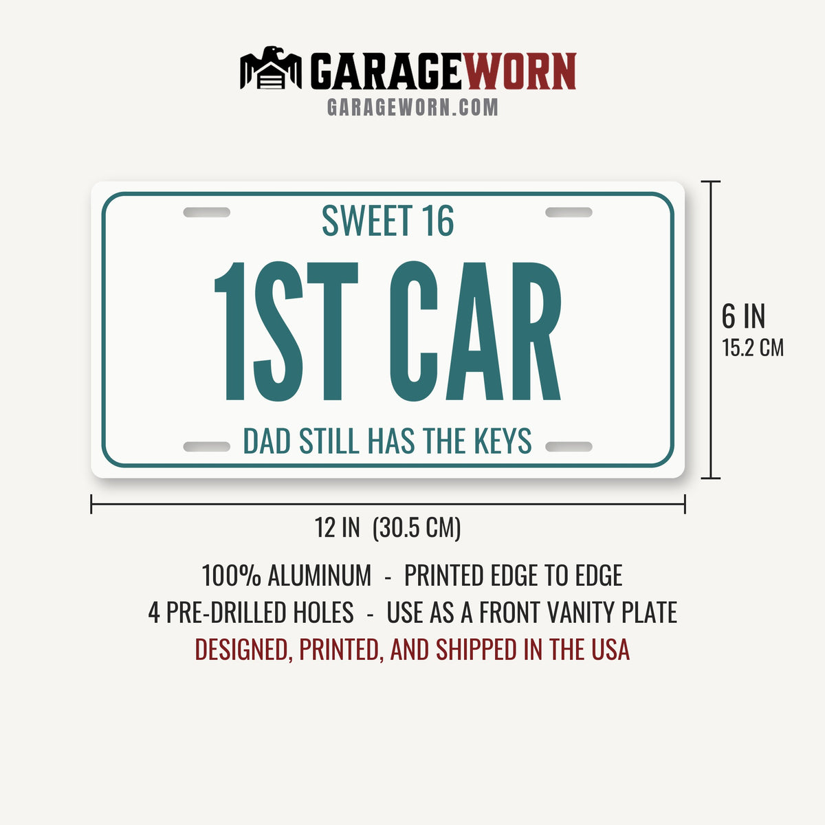 Sweet 16 1st Car Birthday License Plate - 12 x 6 in aluminum license plate
