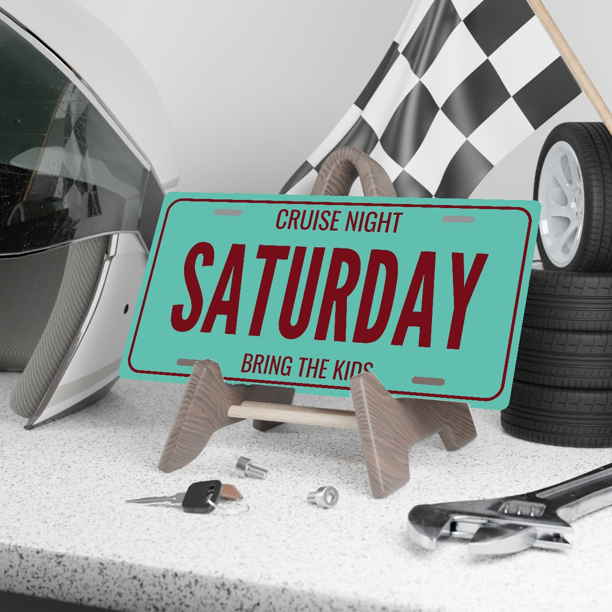 Cruise Night Saturday Car Show License Plate - 12 x 6 in aluminum license plate
