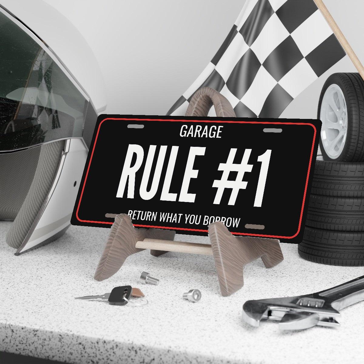 Garage Rule #1 Garage License Plate Sign - 12 x 6 in aluminum license plate