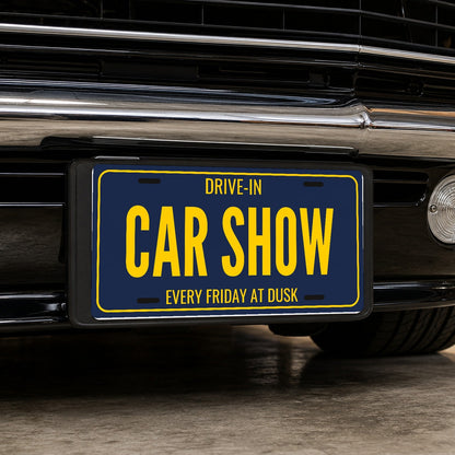 Drive-In Car Show Garage License Plate Sign - 12 x 6 in aluminum license plate