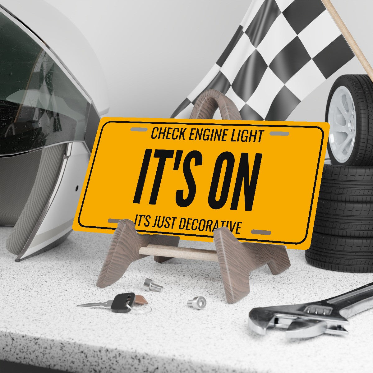 Check Engine Light It's On Garage License Plate Sign - 12 x 6 in aluminum license plate