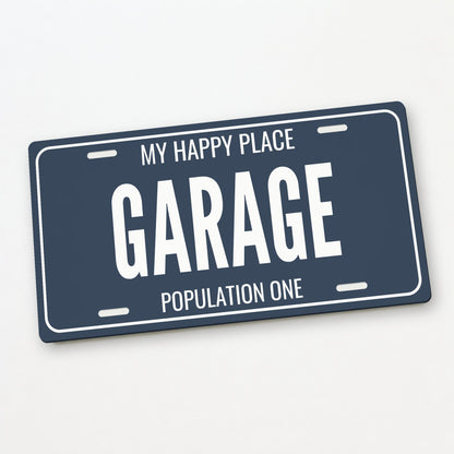 My Happy Place Garage Garage License Plate Sign - 12 x 6 in aluminum license plate