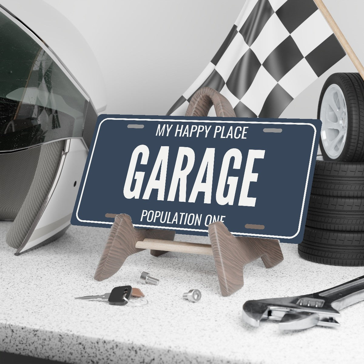 My Happy Place Garage Garage License Plate Sign - 12 x 6 in aluminum license plate