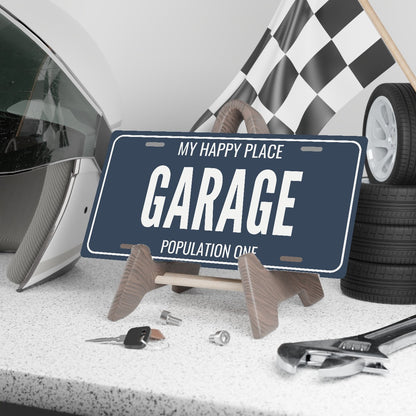 My Happy Place Garage Garage License Plate Sign - 12 x 6 in aluminum license plate