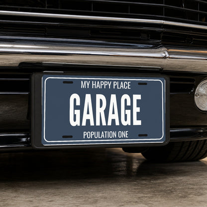 My Happy Place Garage Garage License Plate Sign - 12 x 6 in aluminum license plate