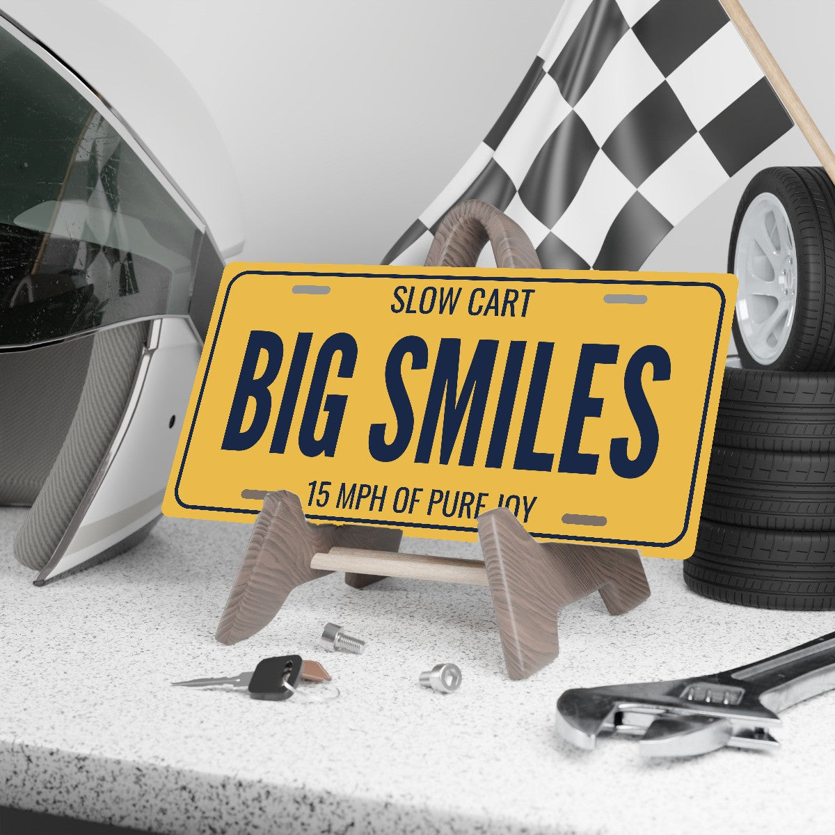 Slow Cart Big Smiles Golf Cart License Plate - 12 x 6 in aluminum license plate