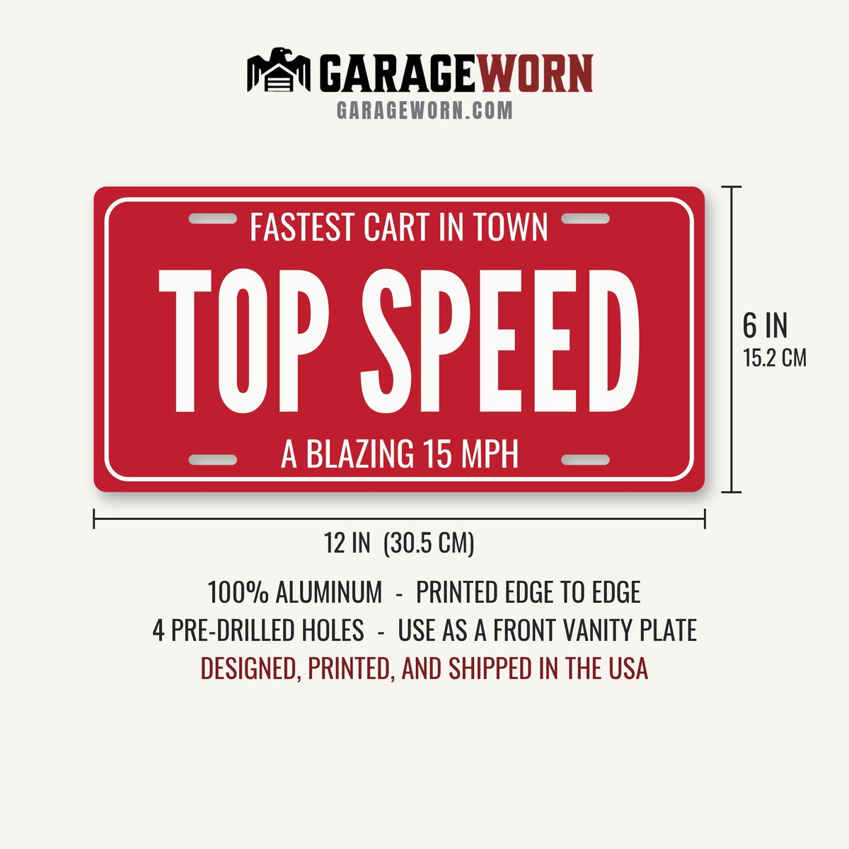 Fastest Cart In Town Top Speed Golf Cart License Plate - 12 x 6 in aluminum license plate