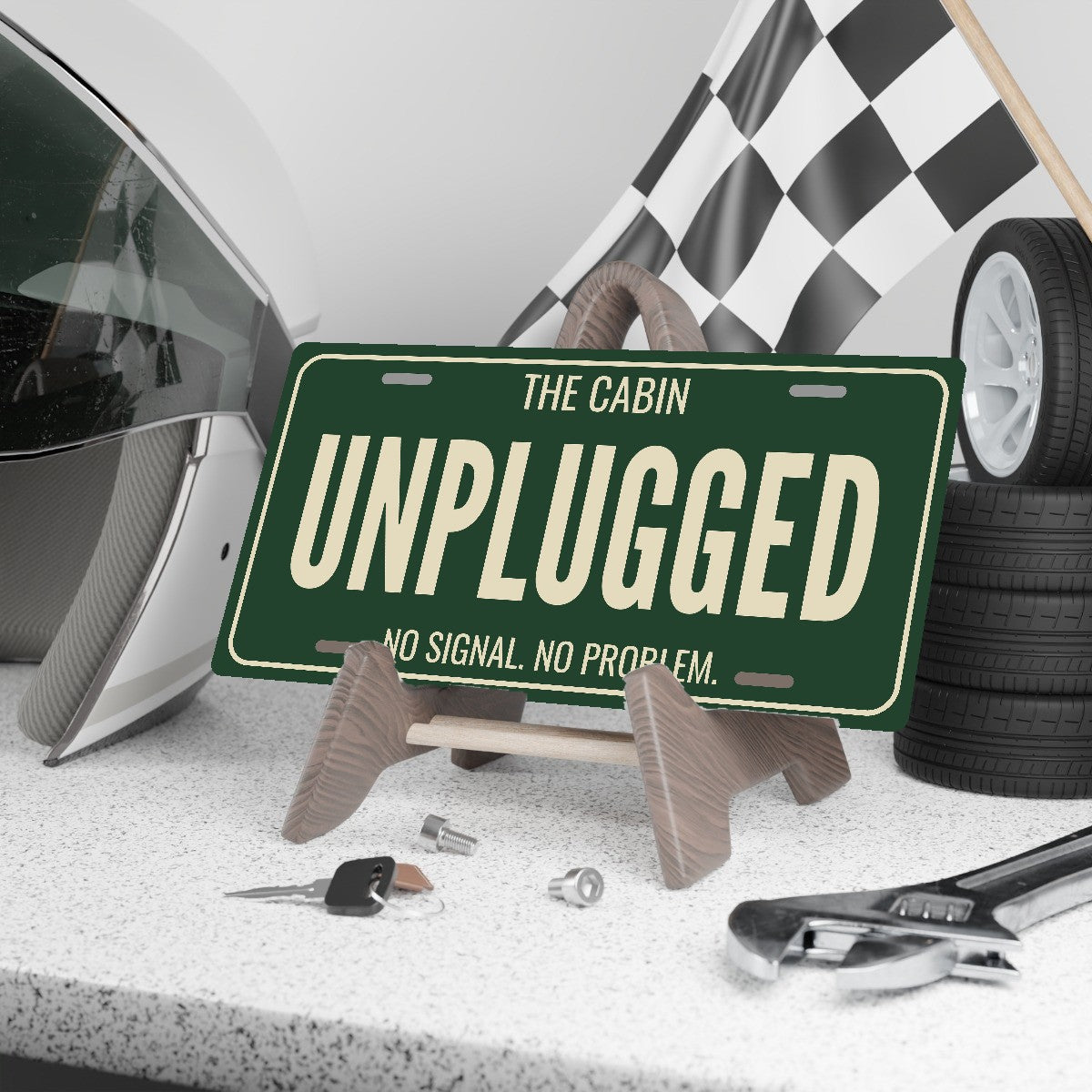 The Cabin Unplugged Cabin License Plate Sign - 12 x 6 in aluminum license plate