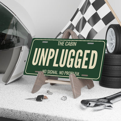 The Cabin Unplugged Cabin License Plate Sign - 12 x 6 in aluminum license plate